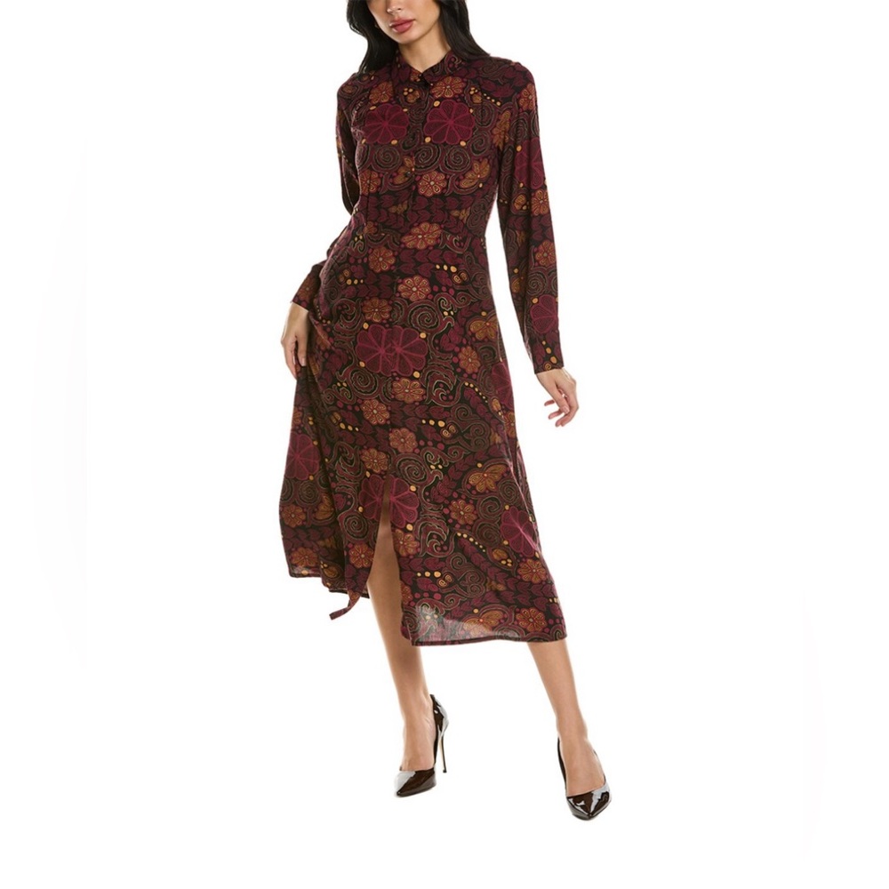NWT ANNA KAY Obel Wine Red Floral Midi Maxi Shirt Dress S
